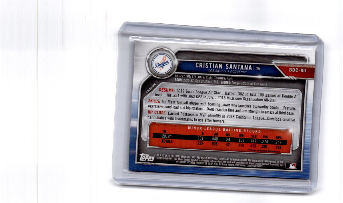 2019 Bowman Draft #BDC-80 Cristian Santana Chrome Purple Refractor #/250