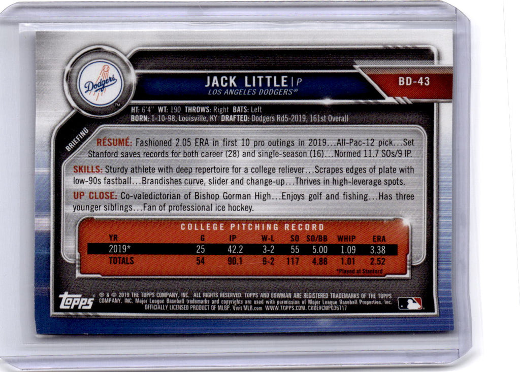 2019 Bowman Draft #BD-43 Jack Little Sky Blue #/499