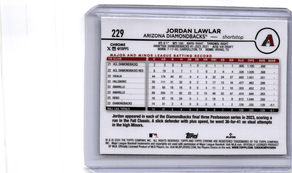 2024 Topps Chrome #229 Jordan Lawlar X-Fractors
