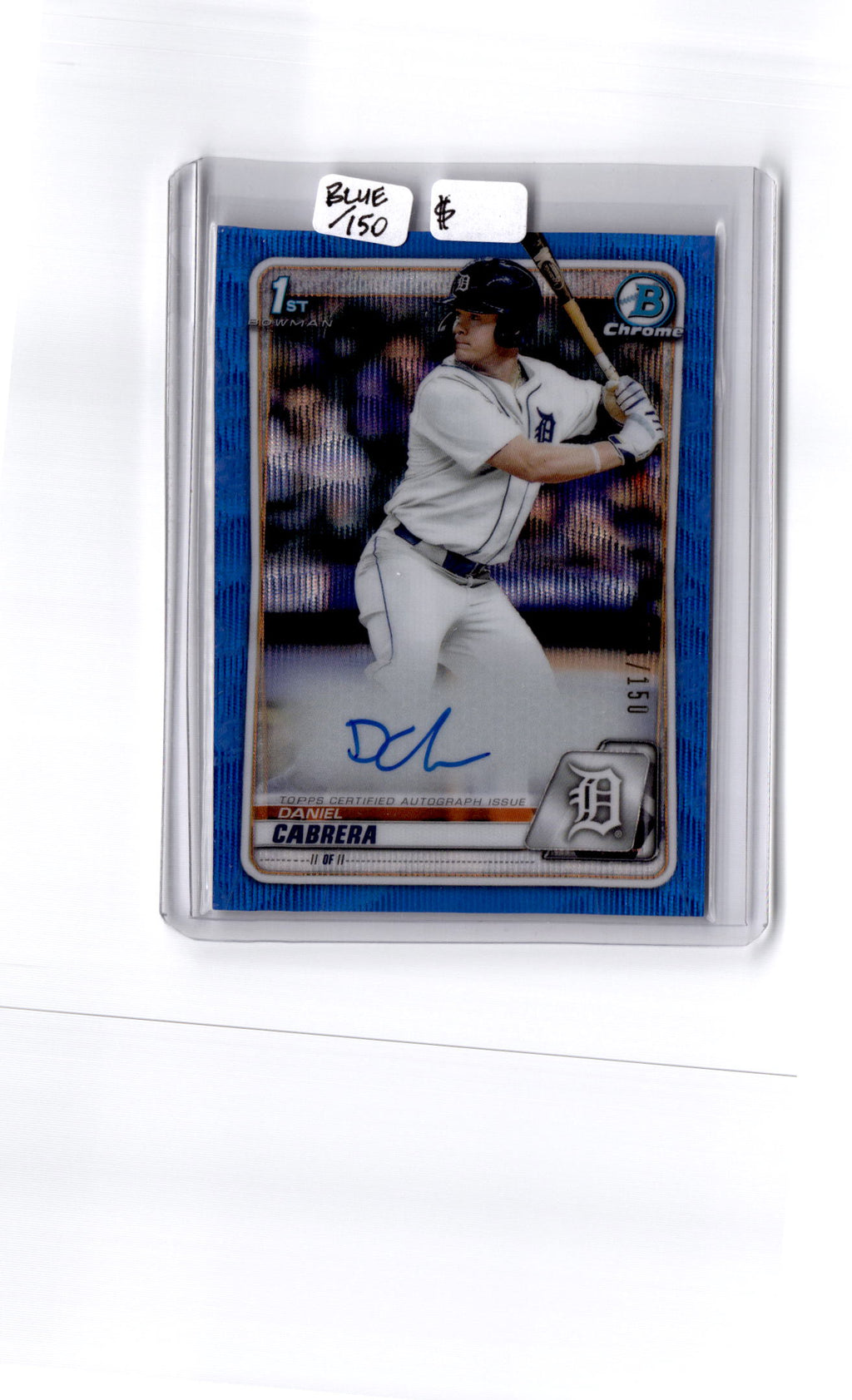 2020 Bowman Draft Daniel Cabrera Chrome Draft Pick Autographs Blue Wave/150