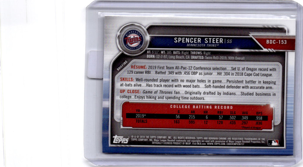 2019 Bowman Draft #BDC-153 Spencer Steer Chrome