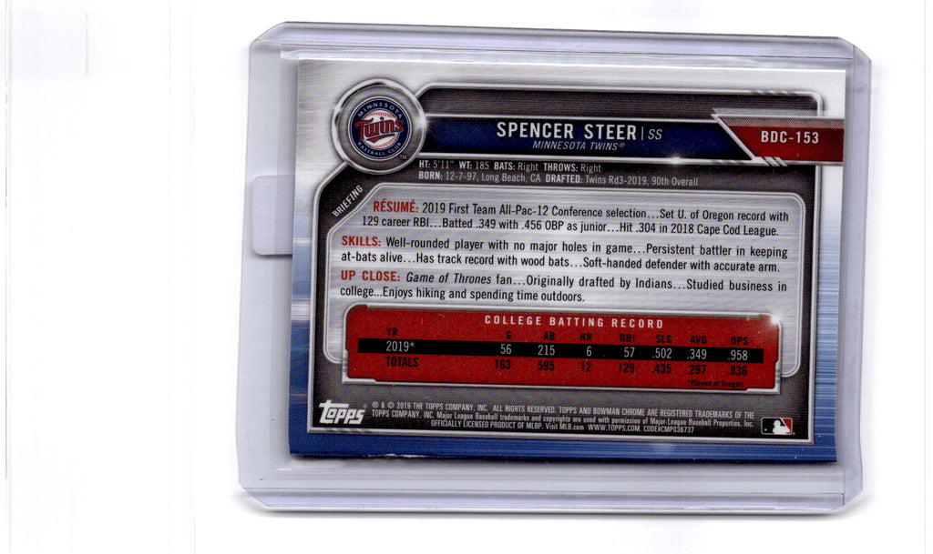 2019 Bowman Draft #BDC-153 Spencer Steer Chrome