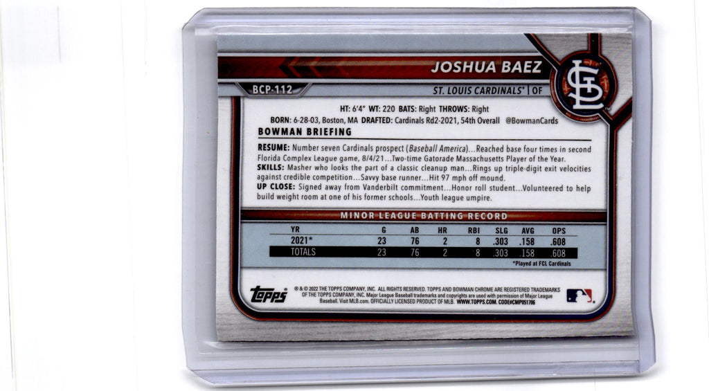 2022 Bowman #BCP-112 Joshua Baez Chrome Prospects