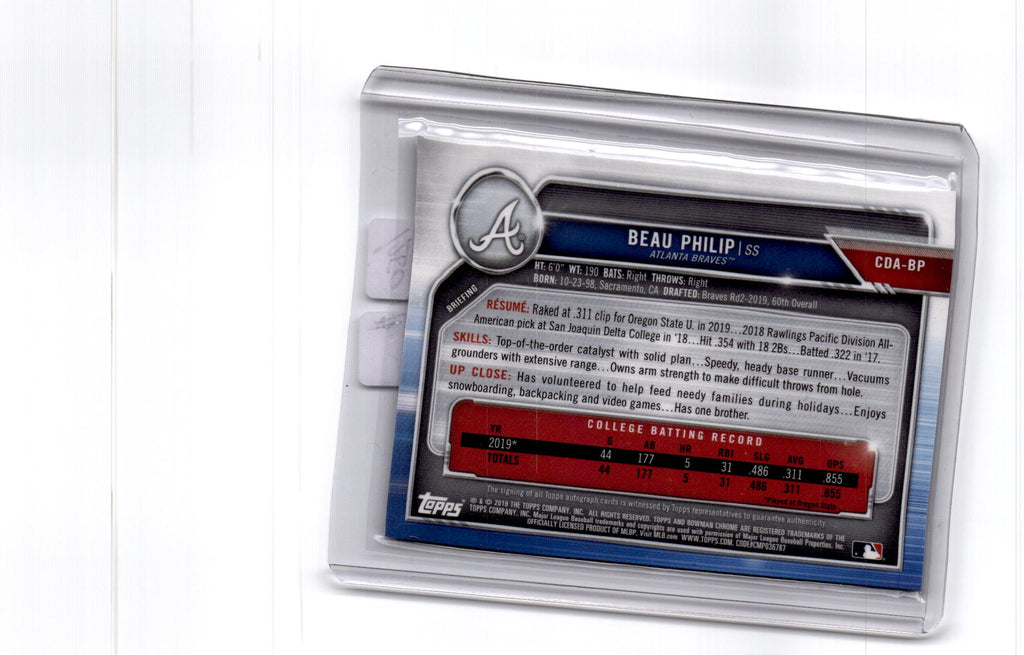 2019 Bowman Draft Beau Philip Chrome  Autographs Purple Refractor #/250