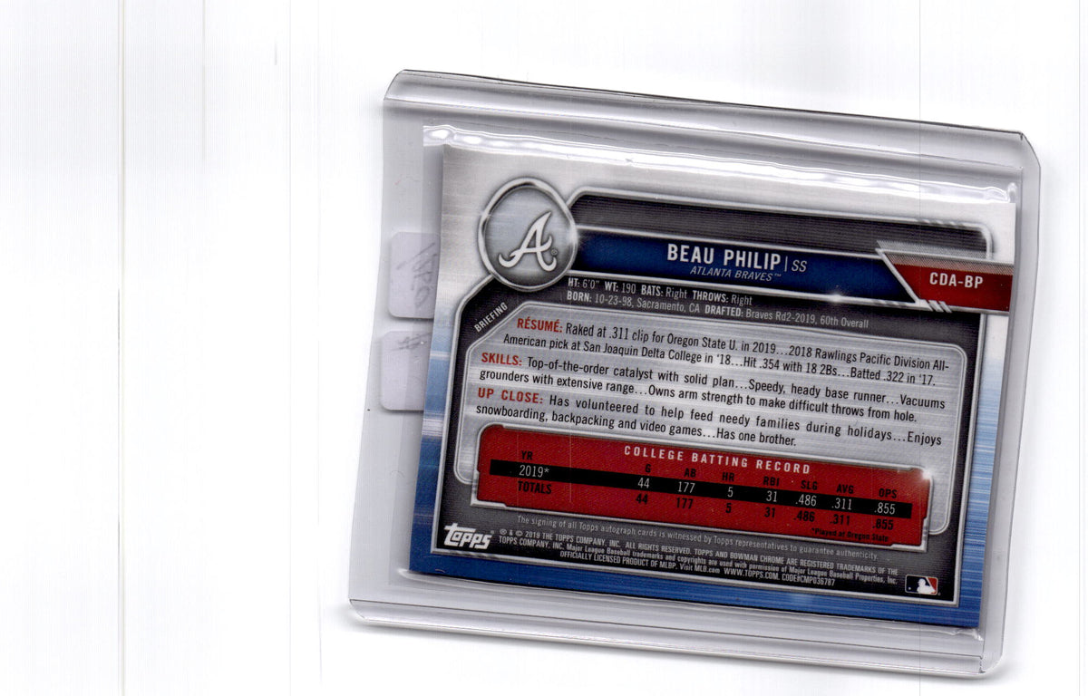 2019 Bowman Draft Beau Philip Chrome  Autographs Purple Refractor #/250