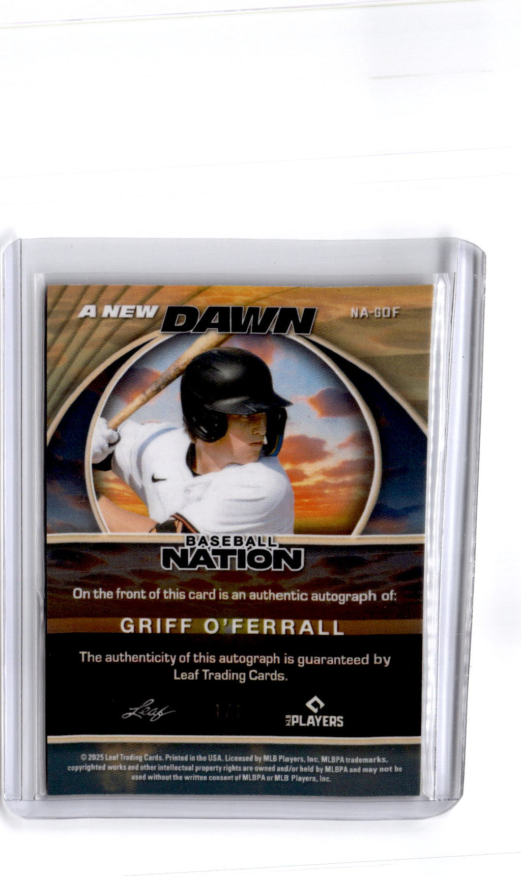 2025 Leaf Baseball Nation Griff O’Ferrall A New Dawn Base Prismatic Gold 1/1