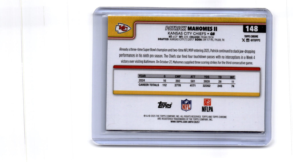 2025 Topps Chrome #148 Patrick Mahomes II Lime Green X-Fractor
