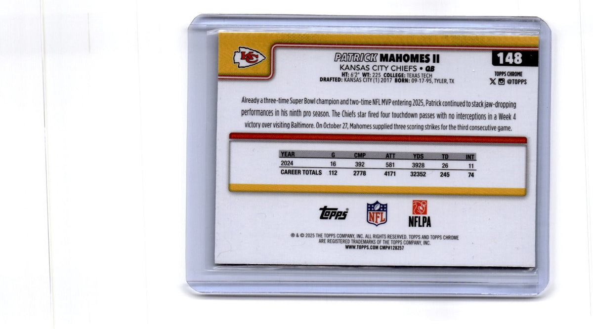 2025 Topps Chrome #148 Patrick Mahomes II Lime Green X-Fractor