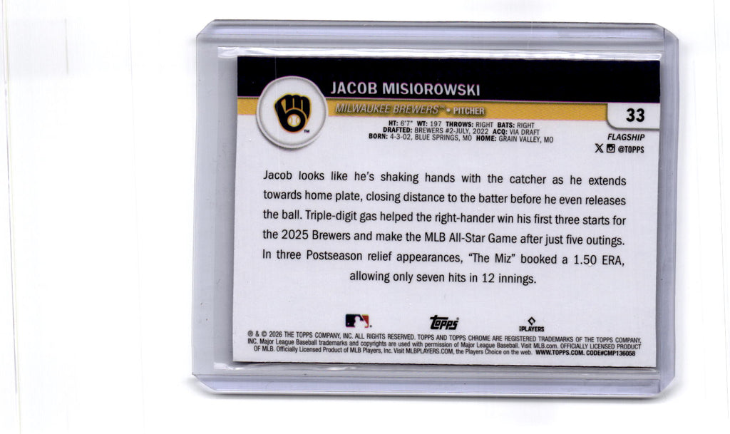 2026 Topps #33 Jacob Misiorowski Flagship Collection Chrome (Series One)