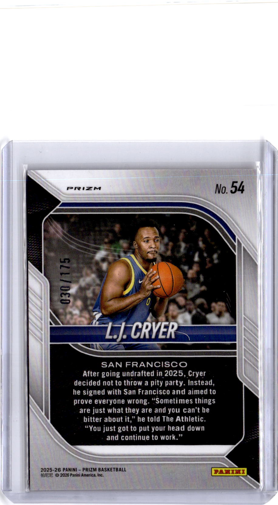 2025-26 Panini Prizm #54 L.J. Cryer Orange Pulsar Prizm #/175