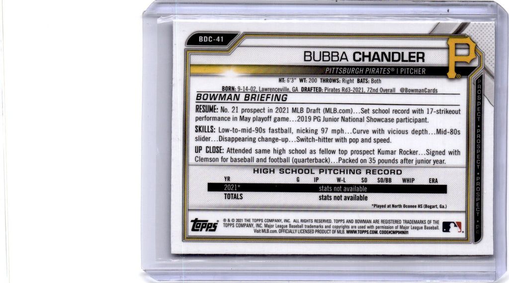 2021 Bowman Draft Sapphire Edition #BDC-41 Bubba Chandler