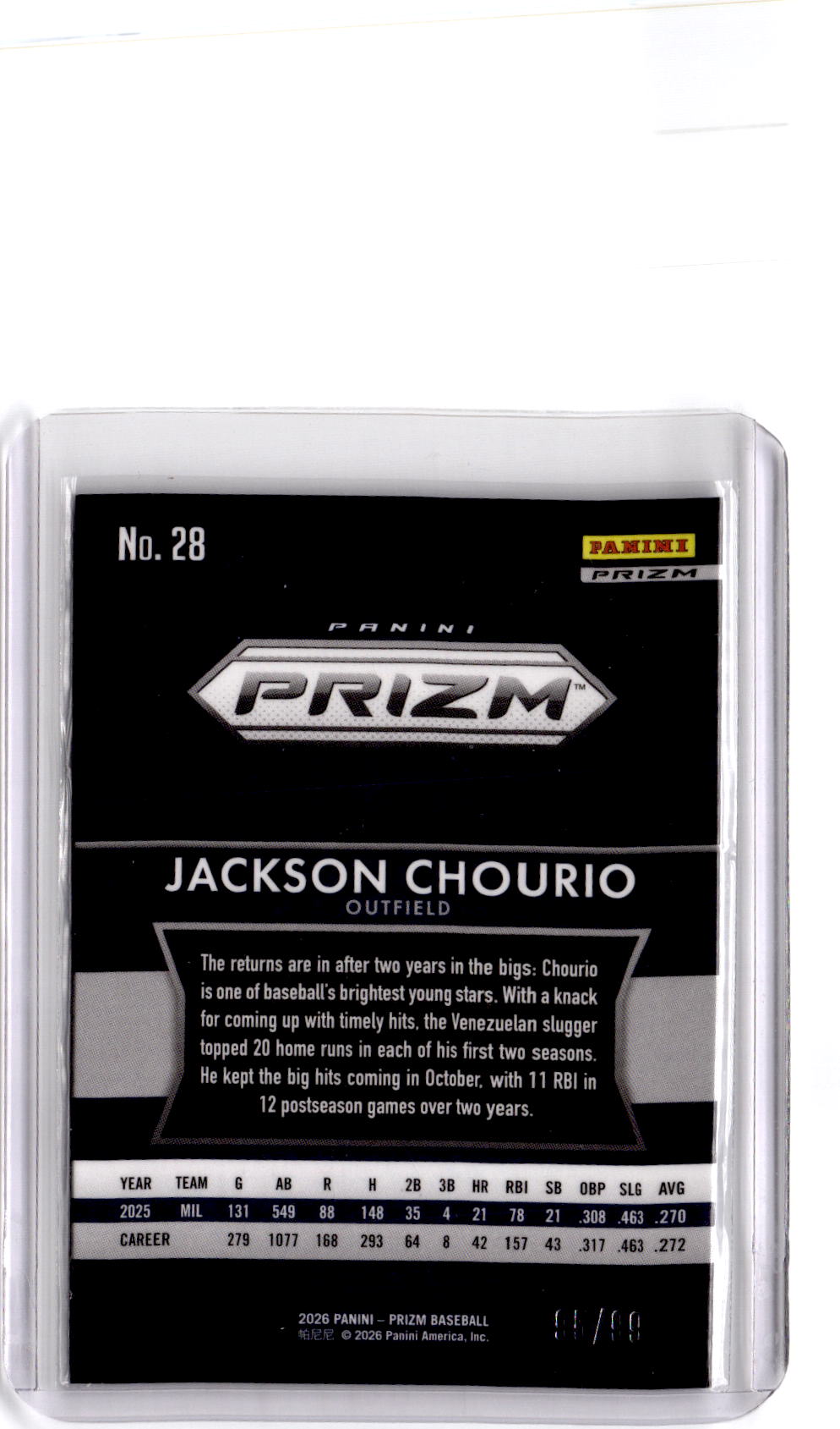 2024 Stadium Club #PP-28 Jackson Chourio Power Packed Black #/99