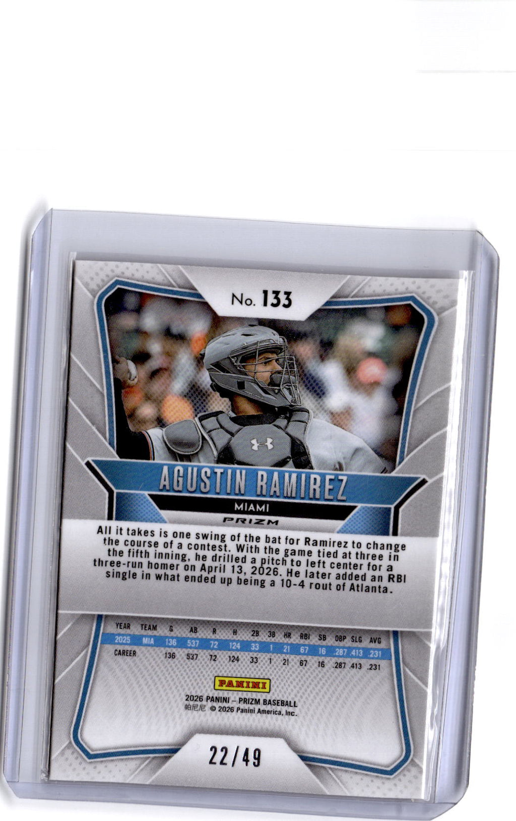 2026 Panini Prizm #133 Agustin Ramirez Orange Wave Prizm #/49