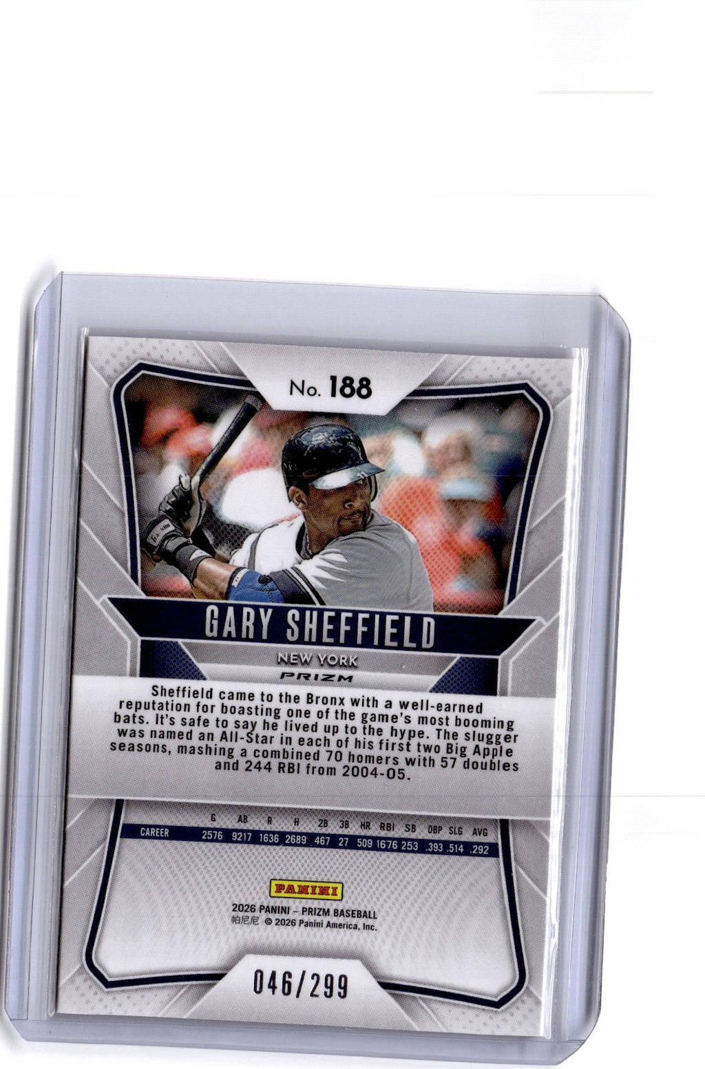 2026 Panini Prizm #188 Gary Sheffield Red Prizm #/299