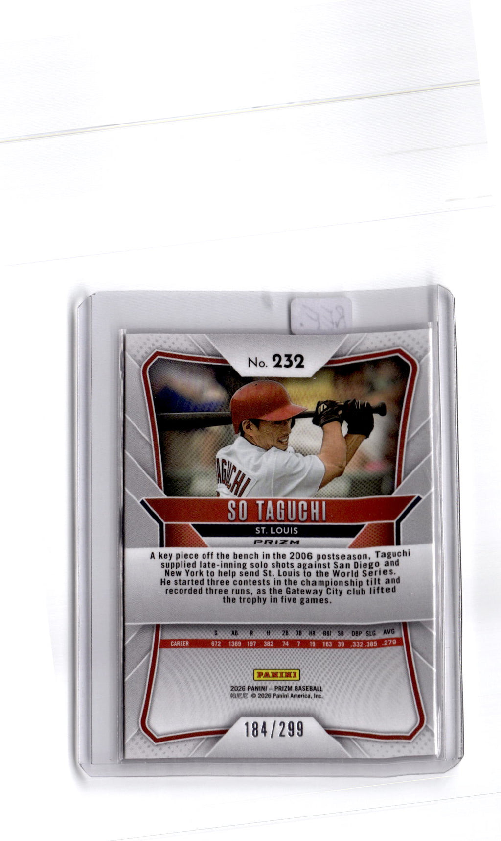 2026 Panini Prizm #232 So Taguchi Red Prizm #/299