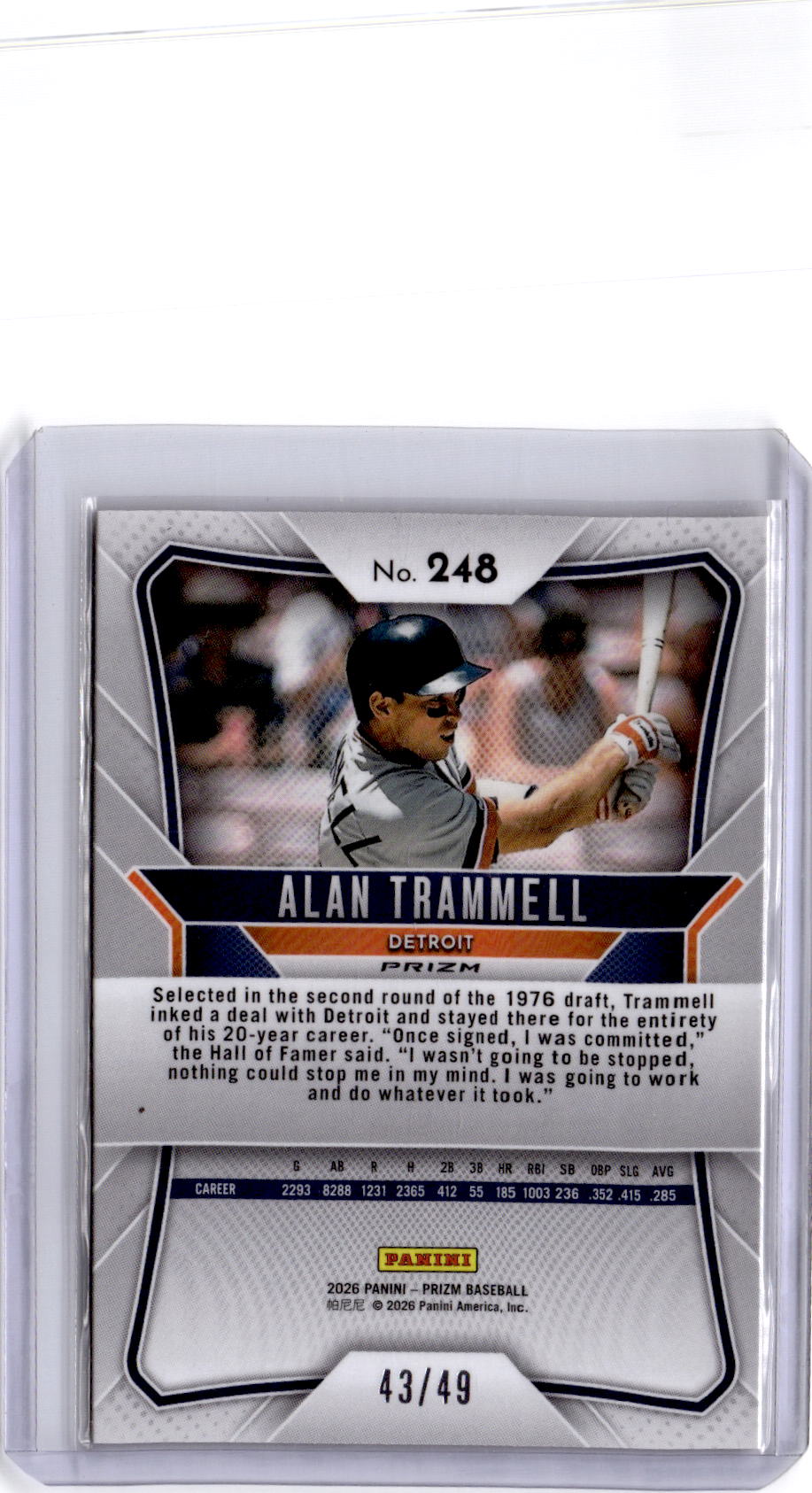 2026 Panini Prizm #248 Alan Trammell Orange Wave Prizm #/49