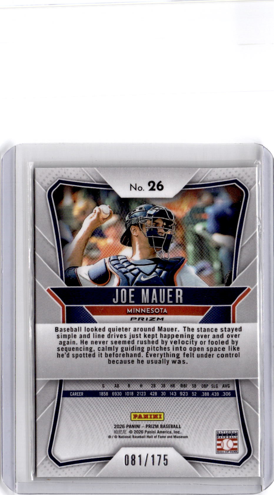 2026 Panini Prizm #26 Joe Mauer Hyper Prizm #/175