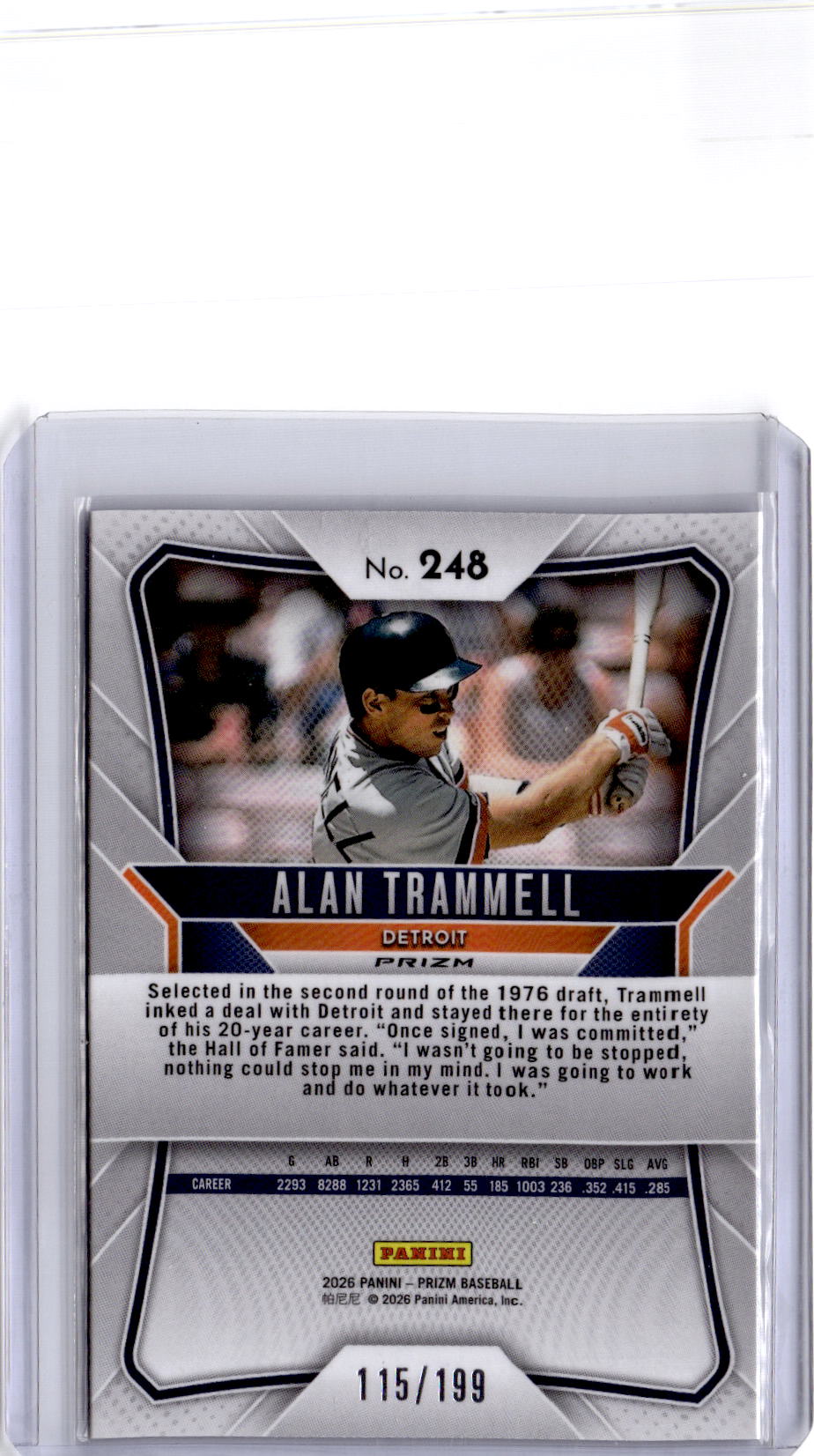 2026 Panini Prizm #248 Alan Trammell Blue Prizm #/199