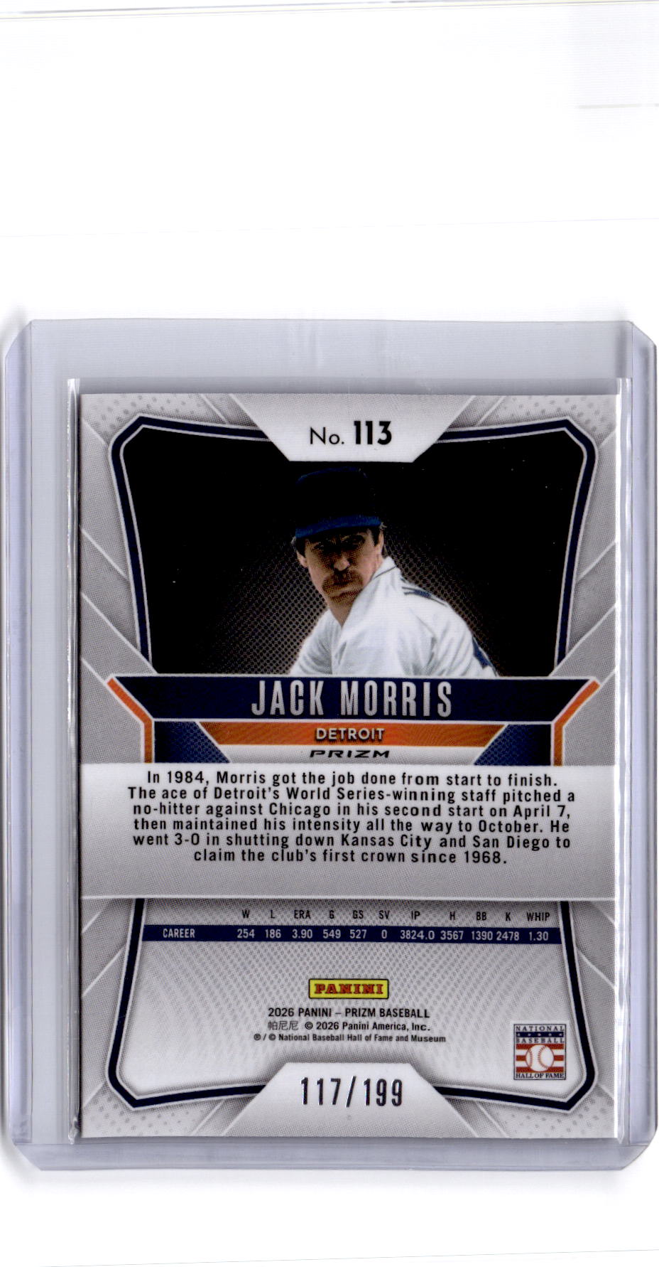 2026 Panini Prizm #113 Jack Morris Blue Prizm #/199