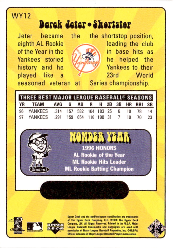 1999 Upper Deck #WY12 Derek Jeter Wonder Years