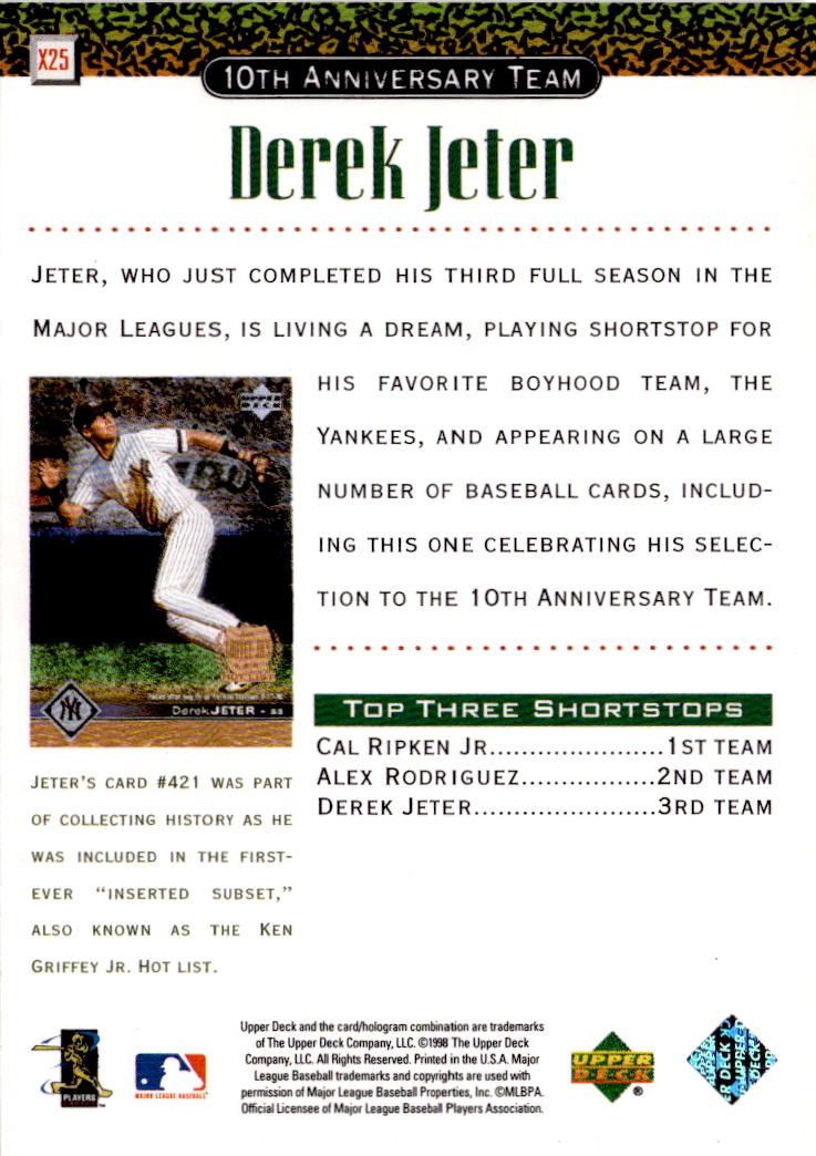 1999 Upper Deck #X25 Derek Jeter 10th Anniversary Team