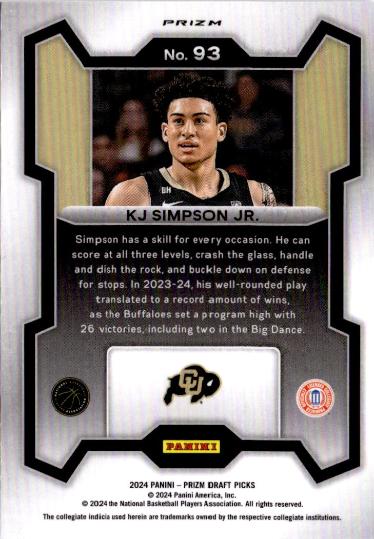 2024 Panini Prizm Draft Picks #93 KJ Simpson Jr. Prizms Silver