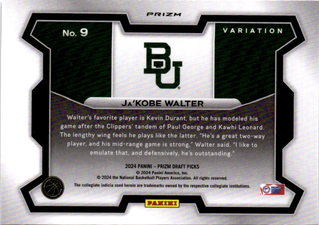 2024 Panini Prizm Draft Picks #9 Ja'Kobe Walter Prizms Silver