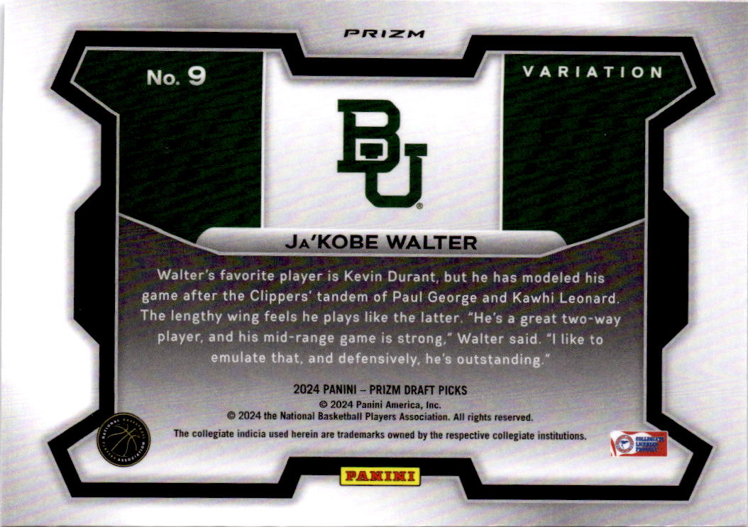 2024 Panini Prizm Draft Picks #9 Ja'Kobe Walter Prizms Silver