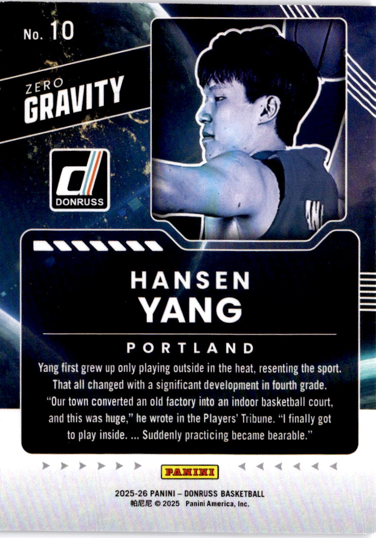 2025-26 Donruss #10 Hansen Yang Zero Gravity