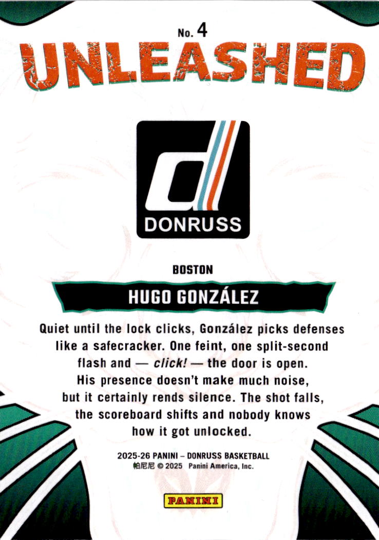 2025-26 Donruss #4 Hugo Gonzalez Unleashed Holo Laser