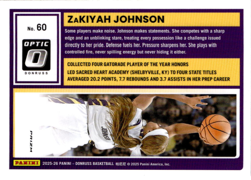 2025-26 Donruss #60 ZaKiyah Johnson Optic Holo