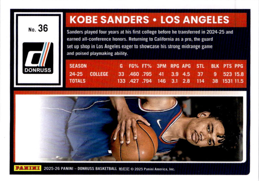 2025-26 Donruss #36 Kobe Sanders Holo