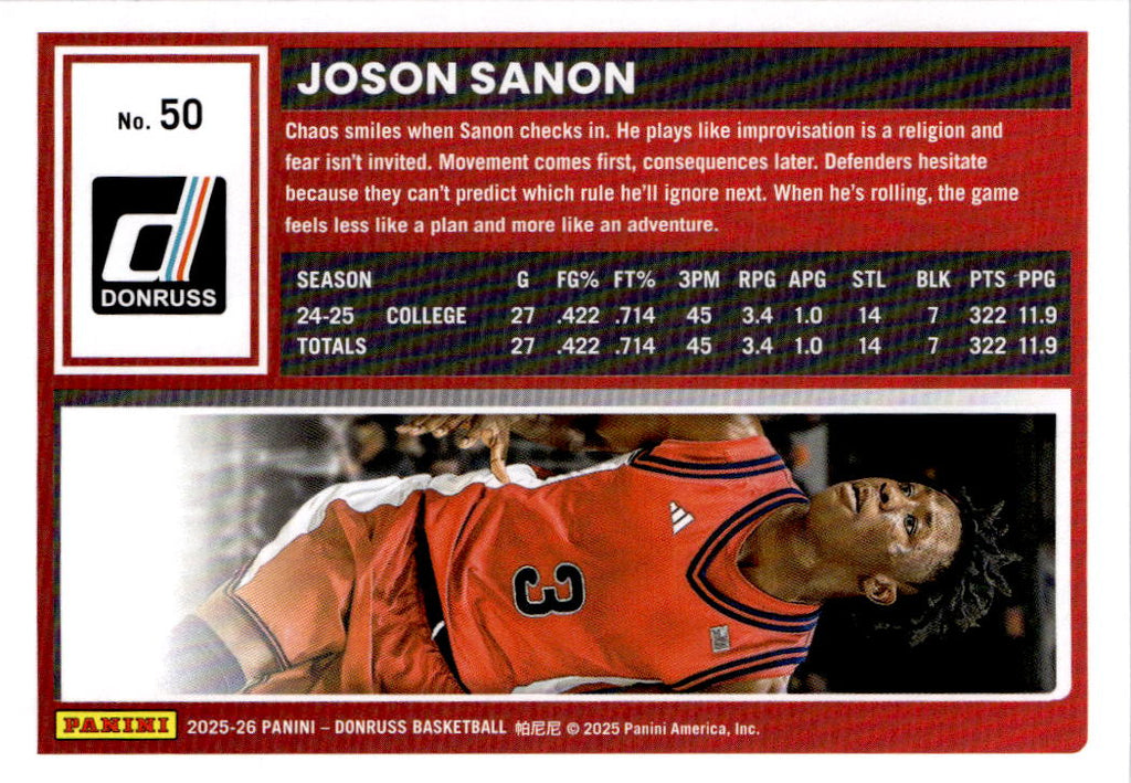 2025-26 Donruss #50 Joson Sanon Holo