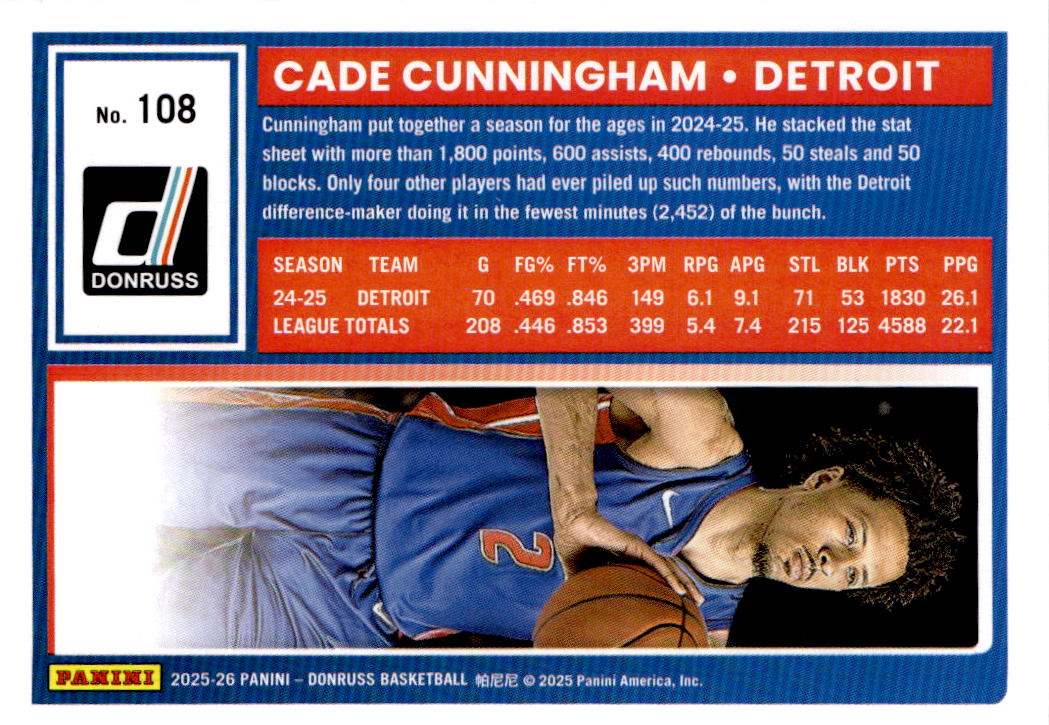 2025-26 Donruss #108 Cade Cunningham Holo