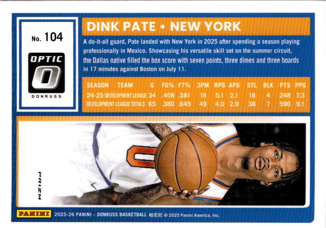 2025-26 Donruss #104 Dink Pate Optic Holo