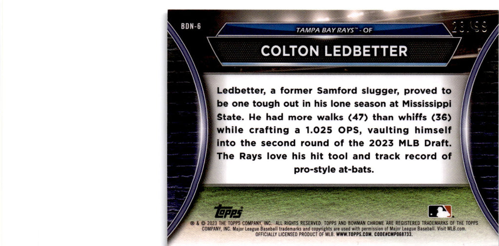 2023 Bowman Draft  Colton Ledbetter Bowman Draft Night Green Refractor #/99