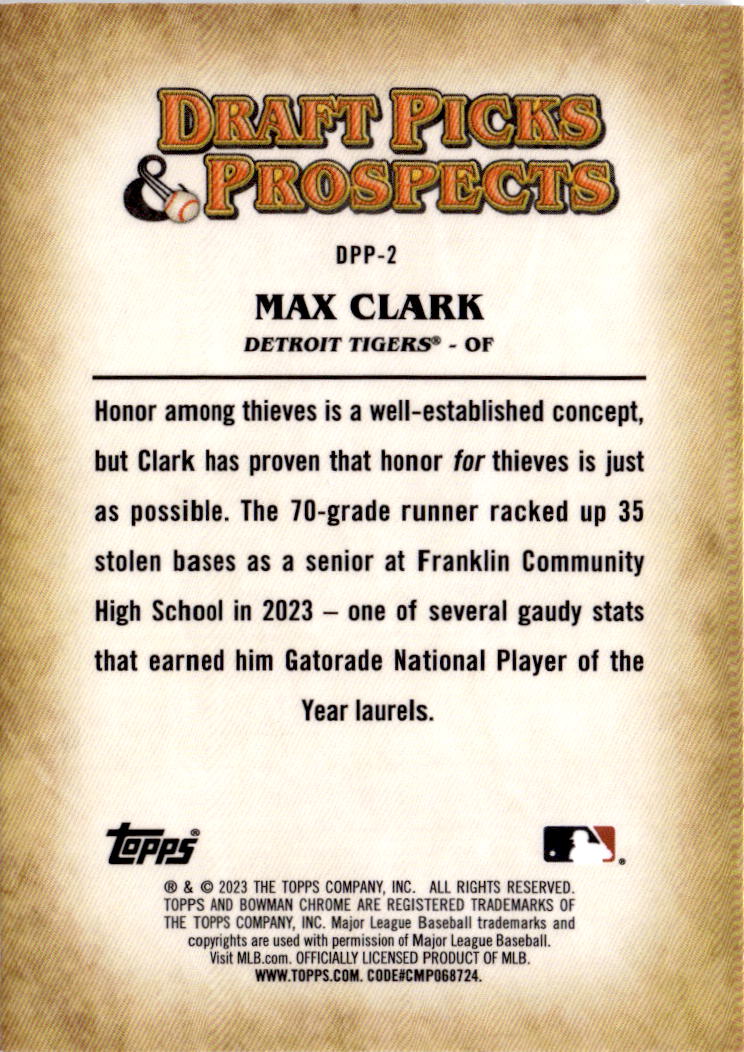 2023 Bowman Draft #DPP-2 Max Clark Draft Picks & Prospects