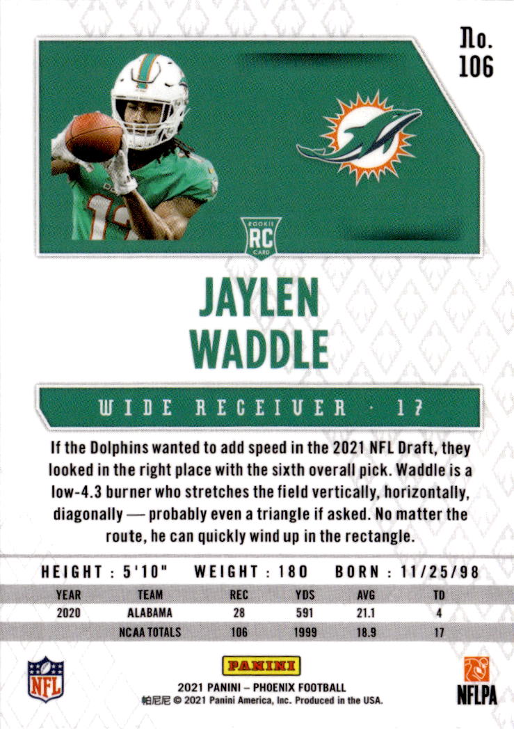 2021 Panini Phoenix #106 Jaylen Waddle Fire Burst
