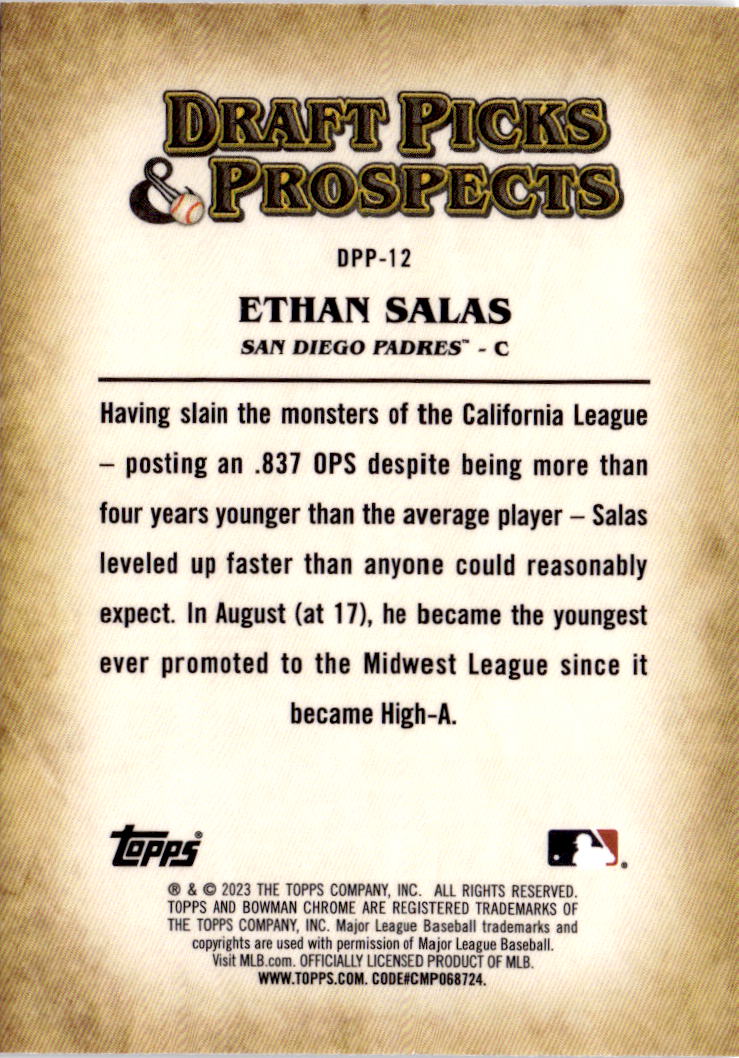 2023 Bowman Draft #DPP-12 Ethan Salas Draft Picks & Prospects