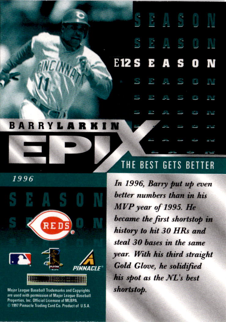 1998 Pinnacle #E12 Barry Larkin Epix Emerald