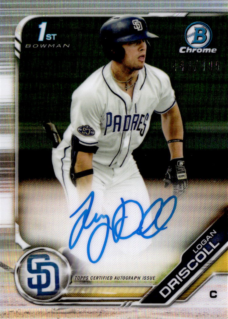 2019 Bowman Draft Logan Driscoll Chrome Draft Pick Autographs Refractors/499