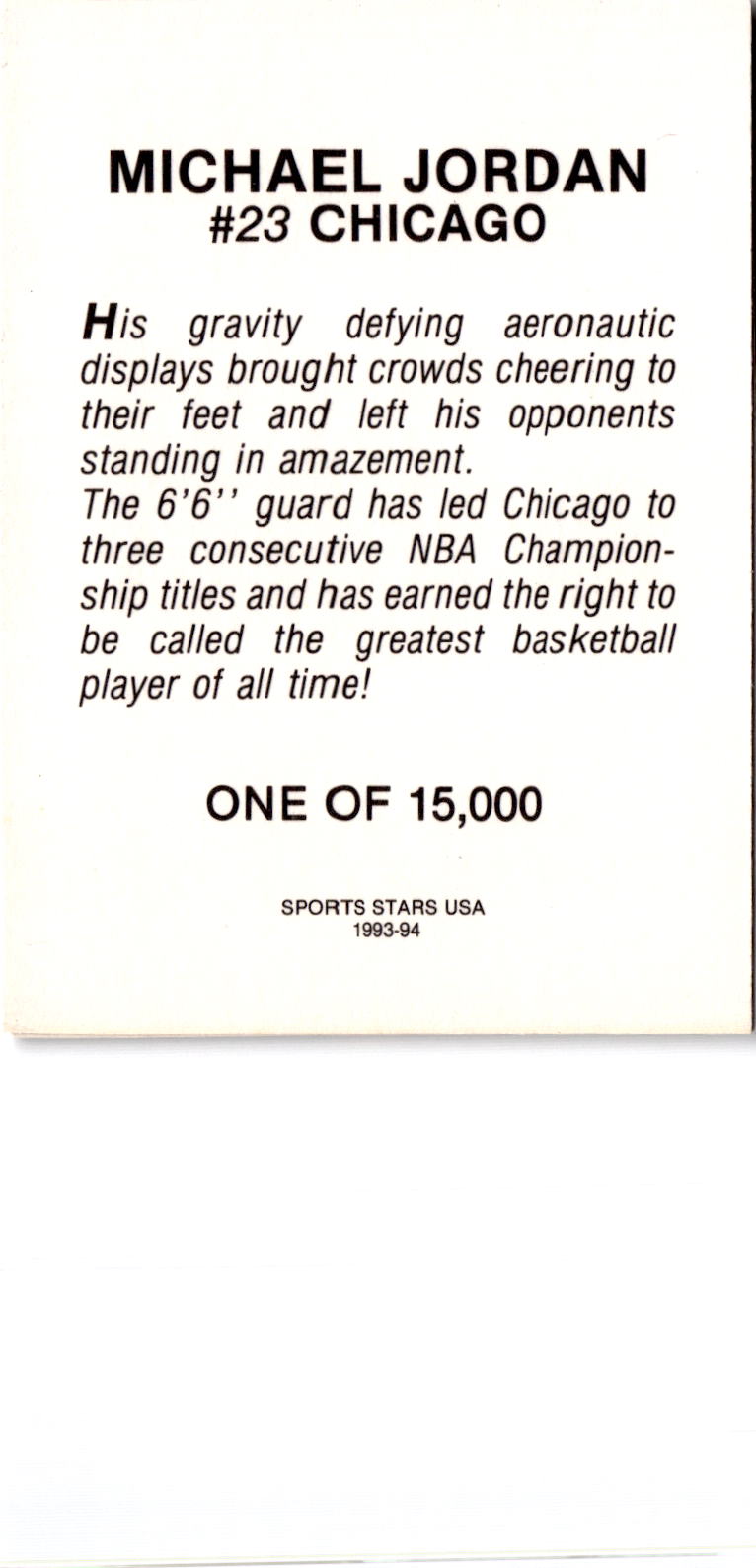 1993-94 Sports Stars USA NNO (unlicensed) #NNO Michael Jordan