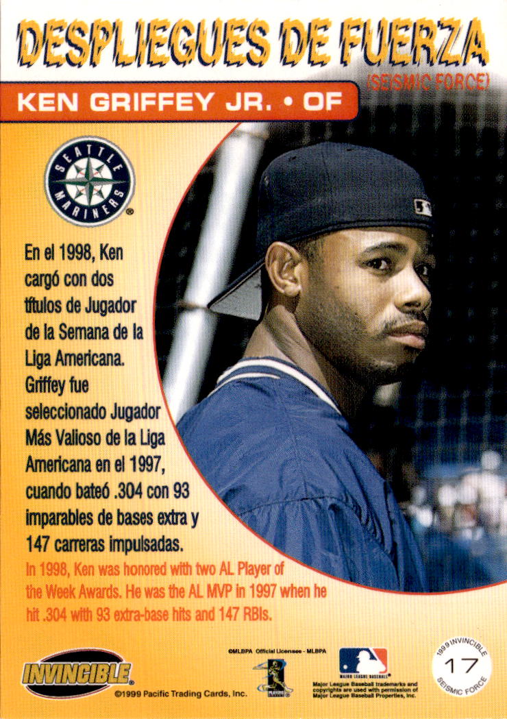 1999 Pacific Invincible #17b Ken Griffey Jr. Seismic Force : Action