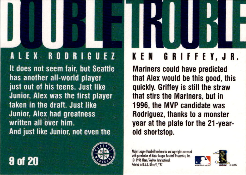 1997 Ultra #9 Ken Griffey, Jr. / Alex Rodriguez Double Trouble