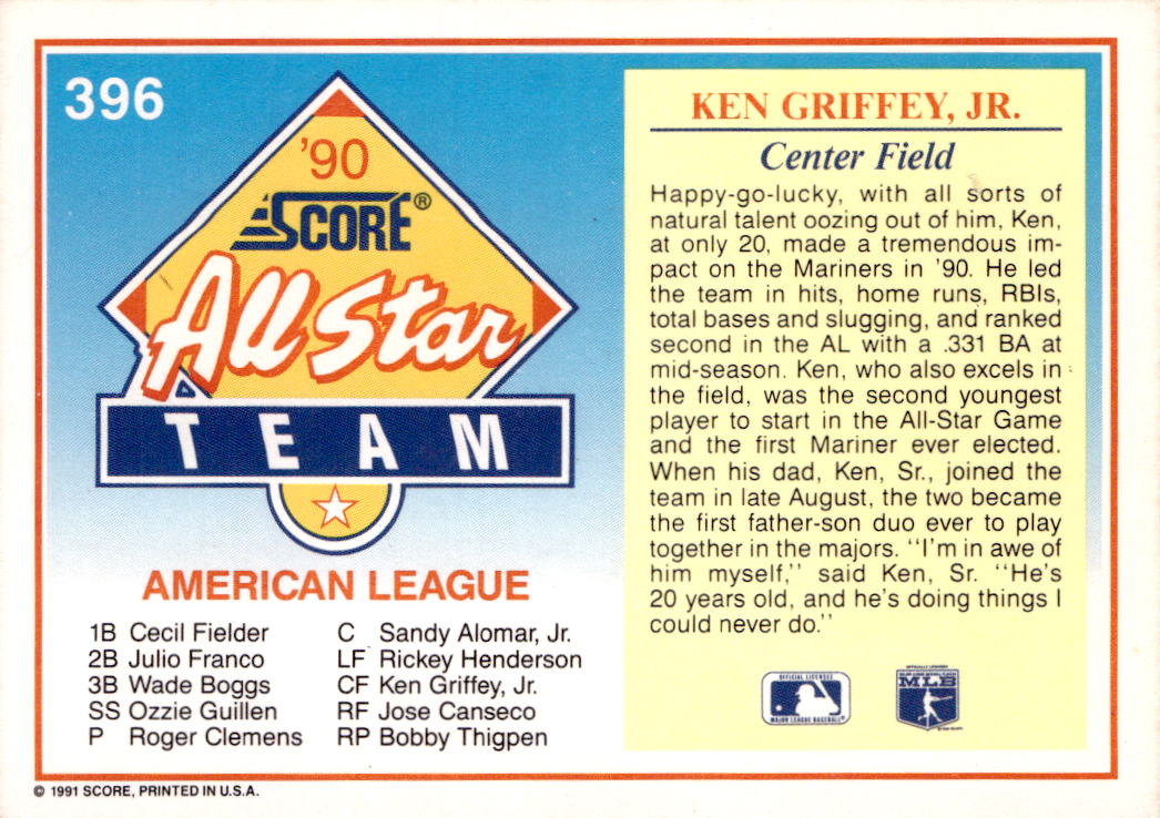1991 Score #396 Ken Griffey, Jr.