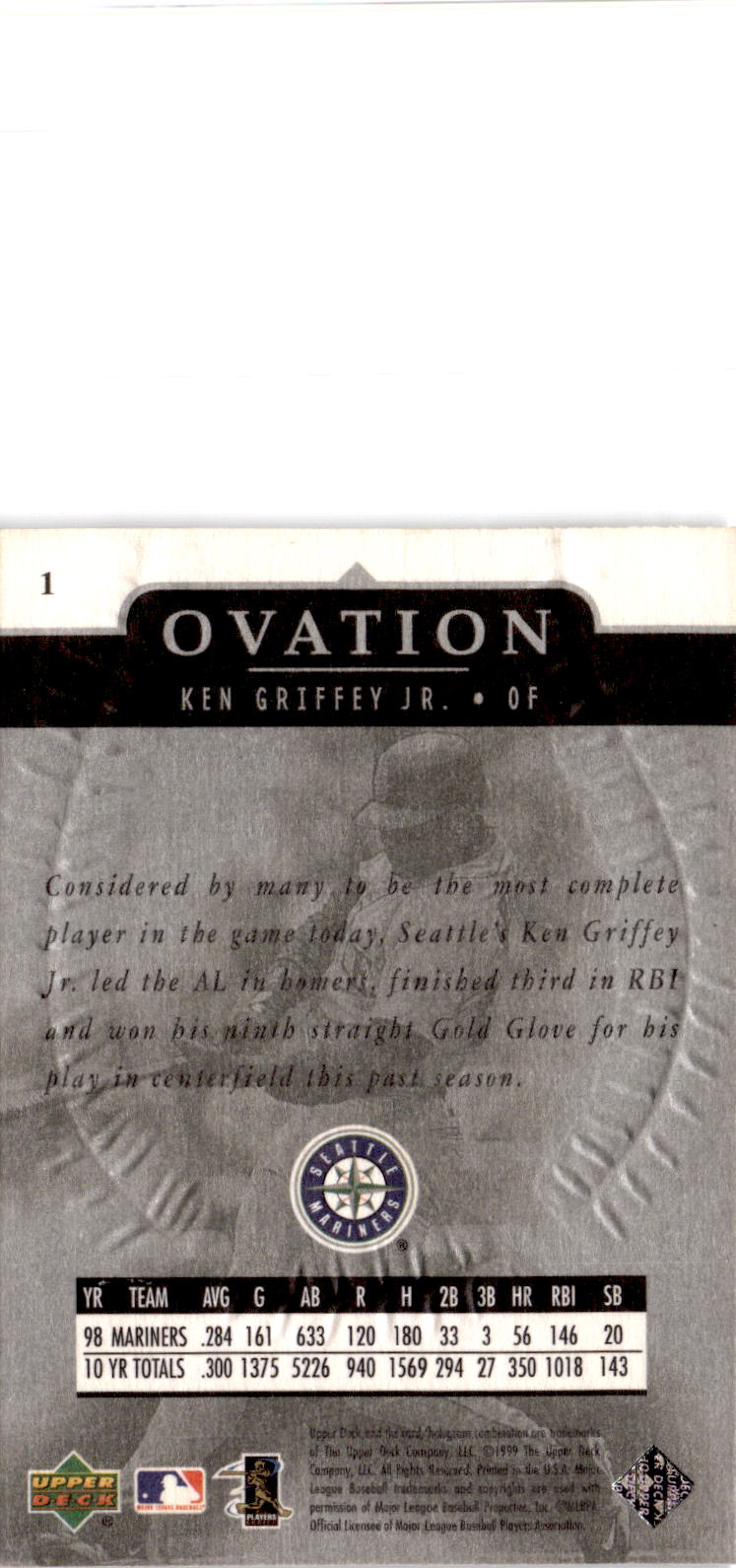 1999 Upper Deck Ovation #1 Ken Griffey Jr.