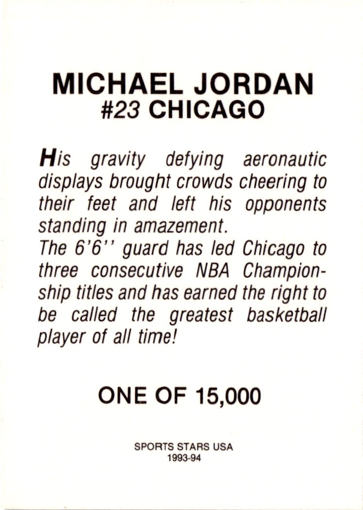 1993-94 Sports Stars USA NNO (unlicensed) #NNO Michael Jordan