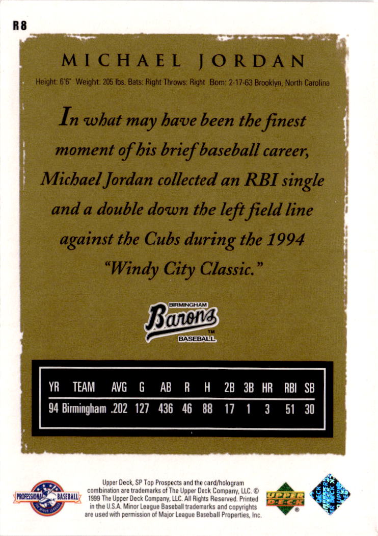 1999 SP Top Prospects #R8 Michael Jordan Retrospectives