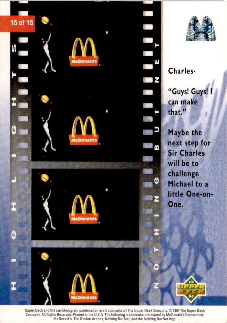 1994 Upper Deck Nothing But Net #15 McDonald's Logo in space