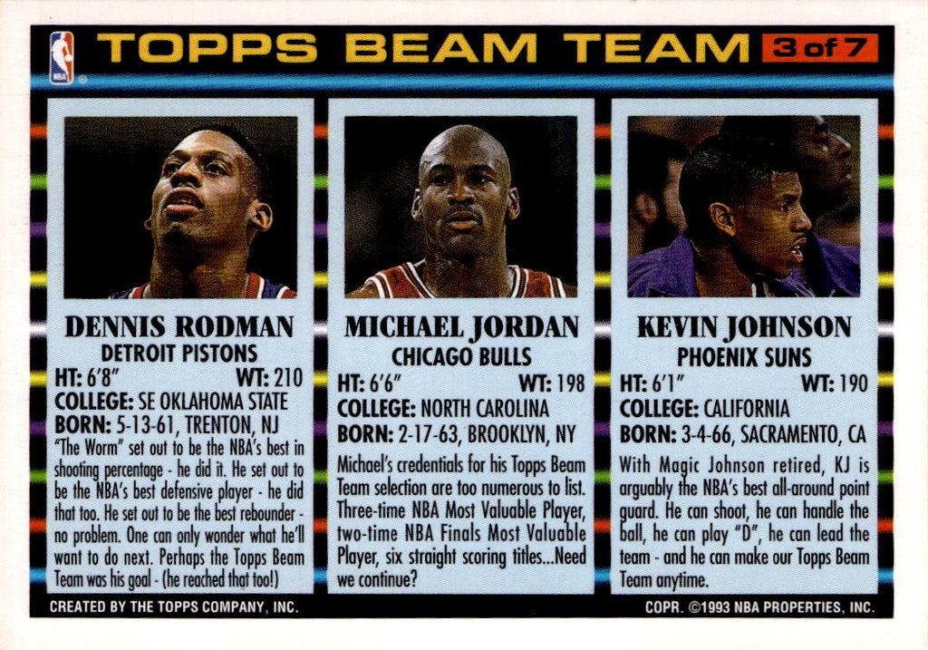 1992-93 Topps #3 Kevin Johnson / Michael Jordan / Dennis Rodman Beam Team